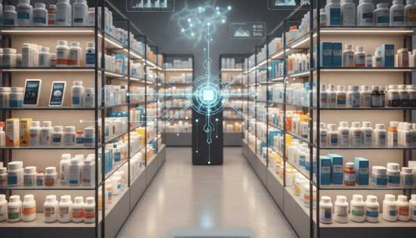 Pharmacy shelves showing verified retail health data